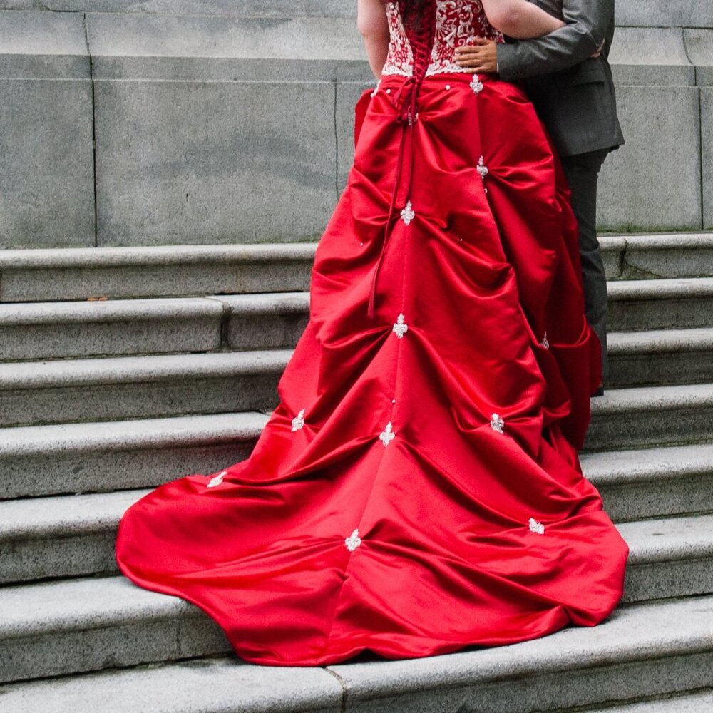 Unforgettable Gown -  plus size, deep wine red + a buttonup train - Picture 3 of 14